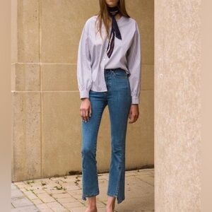 Andersson Bell Unbalance Slip Crop Jeans Medium Wash Blue 25” Waist (apa199w)